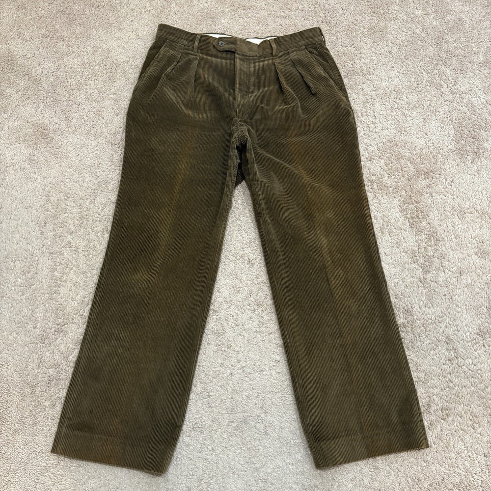 Vintage 90s LL Bean Corduroy Pleated Pants Men's 36x30 Brown Chino USA Made